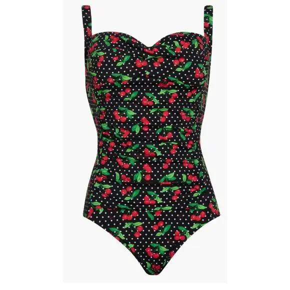 Betsey Johnson Sweetheart Ruched One-Piece Swimsuit Medium (Size 8-10) NWT - Picture 2 of 3